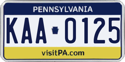 PA license plate KAA0125