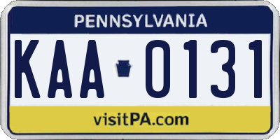 PA license plate KAA0131