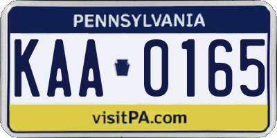 PA license plate KAA0165