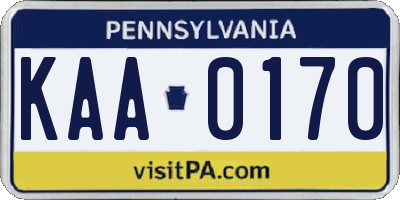 PA license plate KAA0170