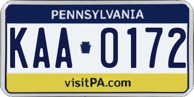 PA license plate KAA0172