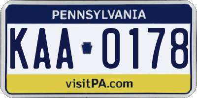 PA license plate KAA0178