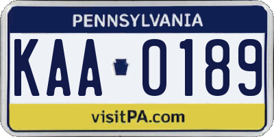 PA license plate KAA0189