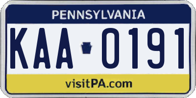 PA license plate KAA0191