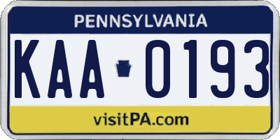 PA license plate KAA0193