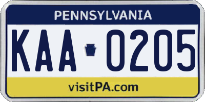 PA license plate KAA0205