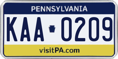 PA license plate KAA0209