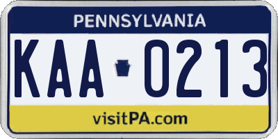 PA license plate KAA0213