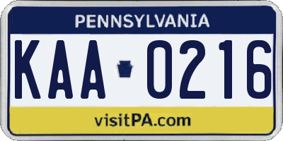 PA license plate KAA0216