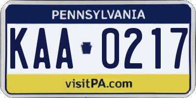 PA license plate KAA0217