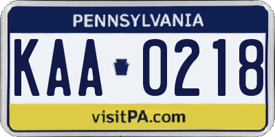 PA license plate KAA0218