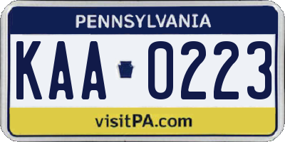 PA license plate KAA0223