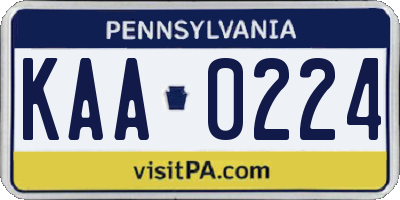 PA license plate KAA0224