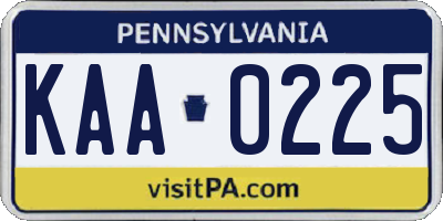 PA license plate KAA0225