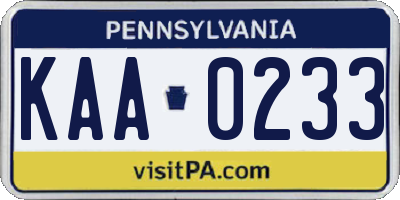PA license plate KAA0233