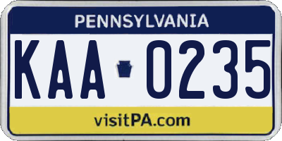 PA license plate KAA0235