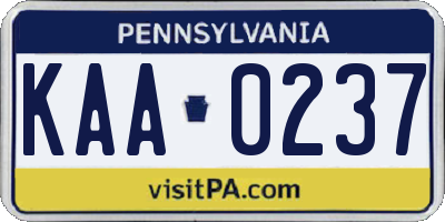 PA license plate KAA0237