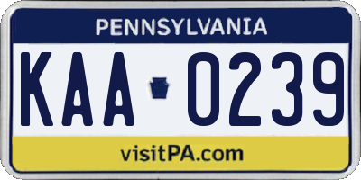 PA license plate KAA0239