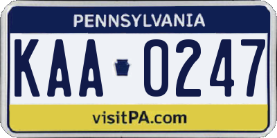 PA license plate KAA0247