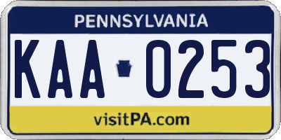 PA license plate KAA0253