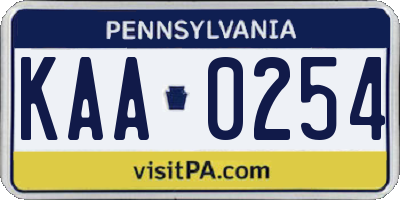 PA license plate KAA0254