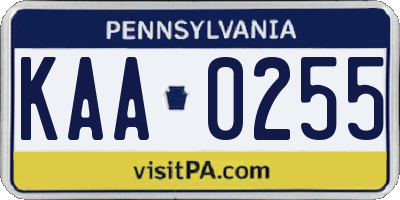 PA license plate KAA0255