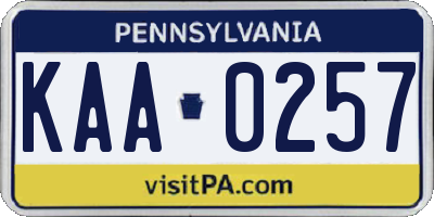 PA license plate KAA0257