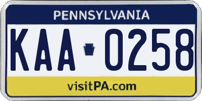PA license plate KAA0258