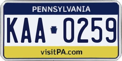 PA license plate KAA0259