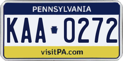 PA license plate KAA0272