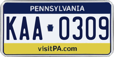 PA license plate KAA0309