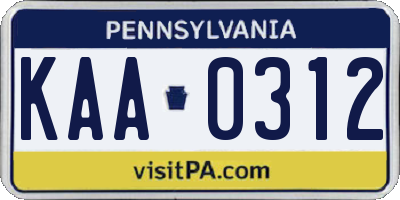 PA license plate KAA0312