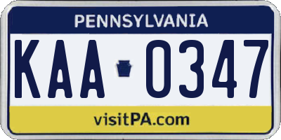 PA license plate KAA0347
