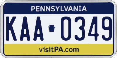 PA license plate KAA0349
