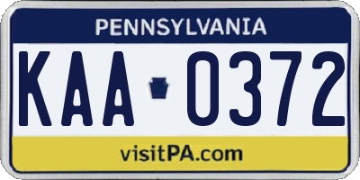 PA license plate KAA0372