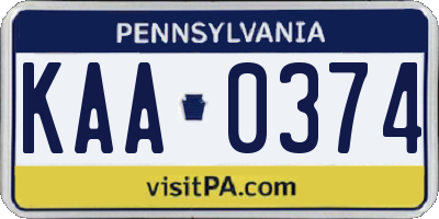 PA license plate KAA0374