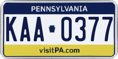 PA license plate KAA0377