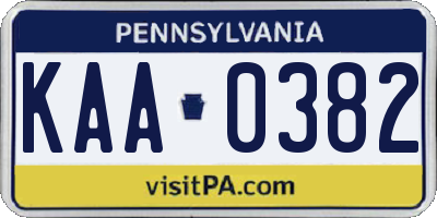 PA license plate KAA0382