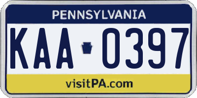 PA license plate KAA0397