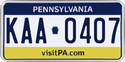 PA license plate KAA0407