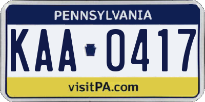 PA license plate KAA0417