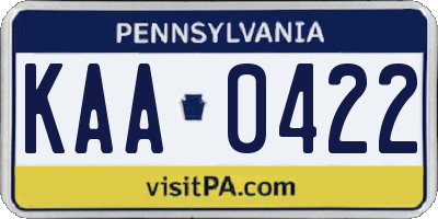 PA license plate KAA0422