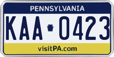 PA license plate KAA0423