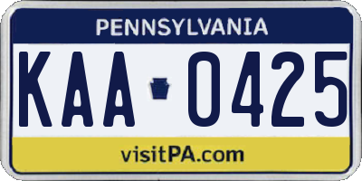 PA license plate KAA0425