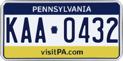 PA license plate KAA0432