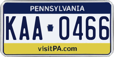 PA license plate KAA0466