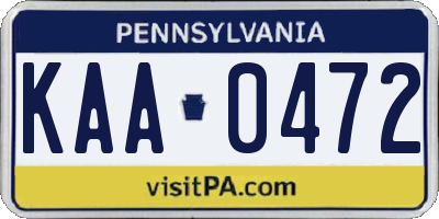 PA license plate KAA0472