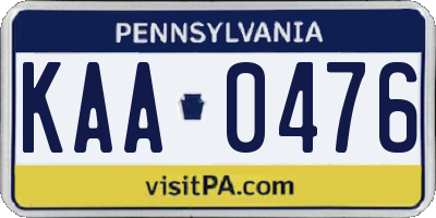 PA license plate KAA0476