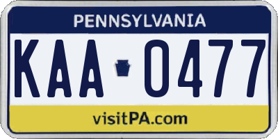 PA license plate KAA0477