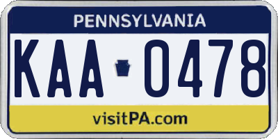 PA license plate KAA0478